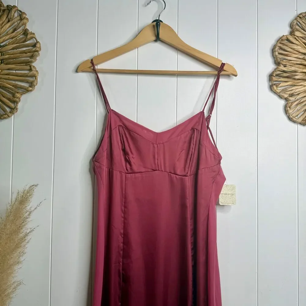 Free People maxi dress in satin maxi slip side slit boho evening long Large